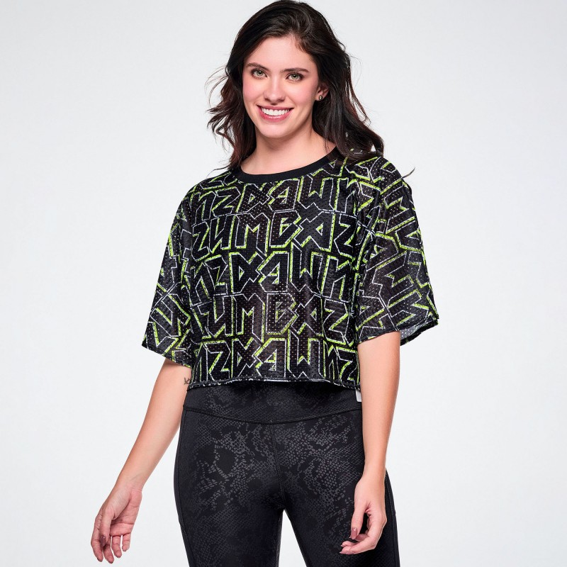 Rock Rock and Roll Roll Mesh Boxy Crop Top