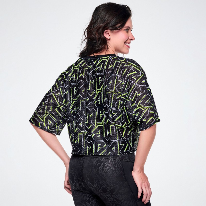 Rock Rock and Roll Roll Mesh Boxy Crop Top