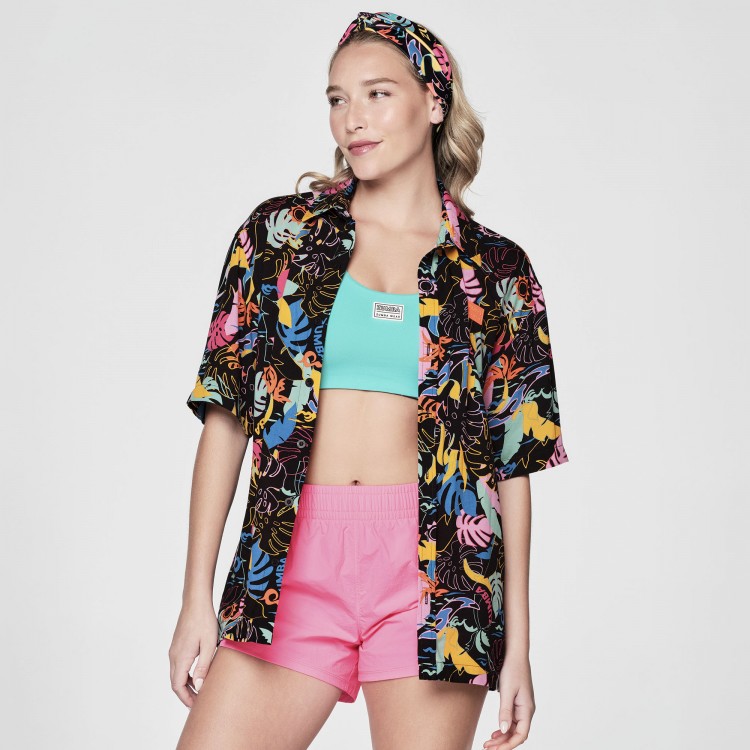Zumba Palm Party Short Sleeve Button Up
